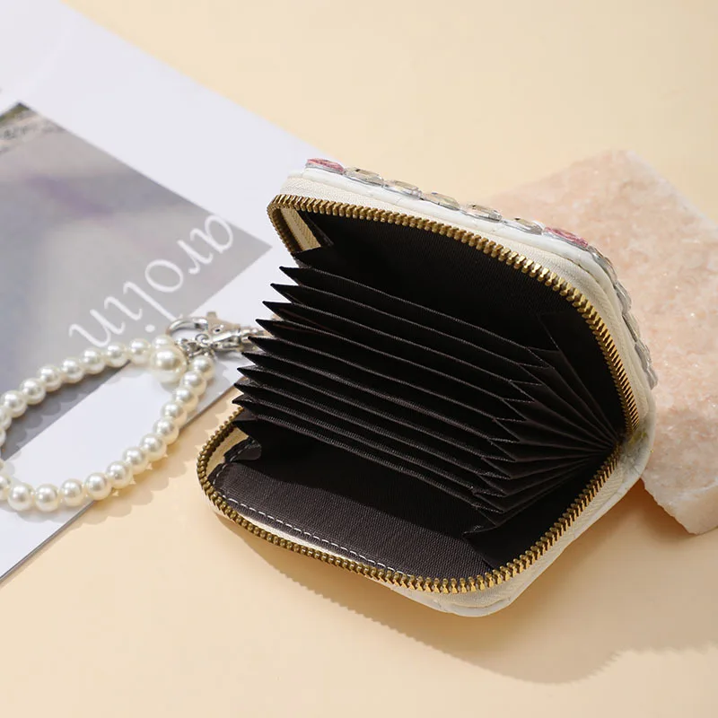 KT Cat Wallet Cartoon Cute Figure PU Diamond Multi Functional Multi Slot Card Bag Coin Pearl Hanging Girl Birthday Gift Commuter