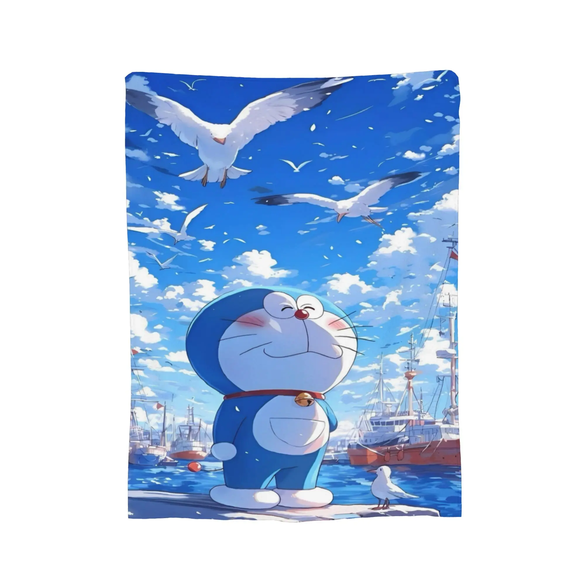 Doraemons Seagull Sky Blanket  Warm Soft Street Trend Plush Throw Blanket For Boy Girl Outdoor Flannel Bedspread Bed Cover