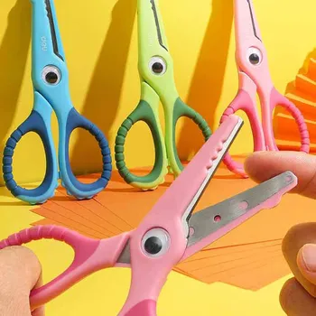 1 Uds. Tijeras de seguridad para niños, tijeras pequeñas de cabeza redonda hechas a mano para guardería, tijeras de punto de cruz de papel, hilo rosa y azul