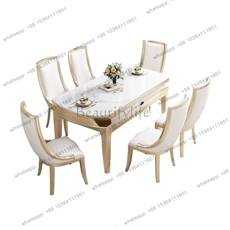 light luxury solid wood rock slab dining table and chair combination modern simple foldable round table