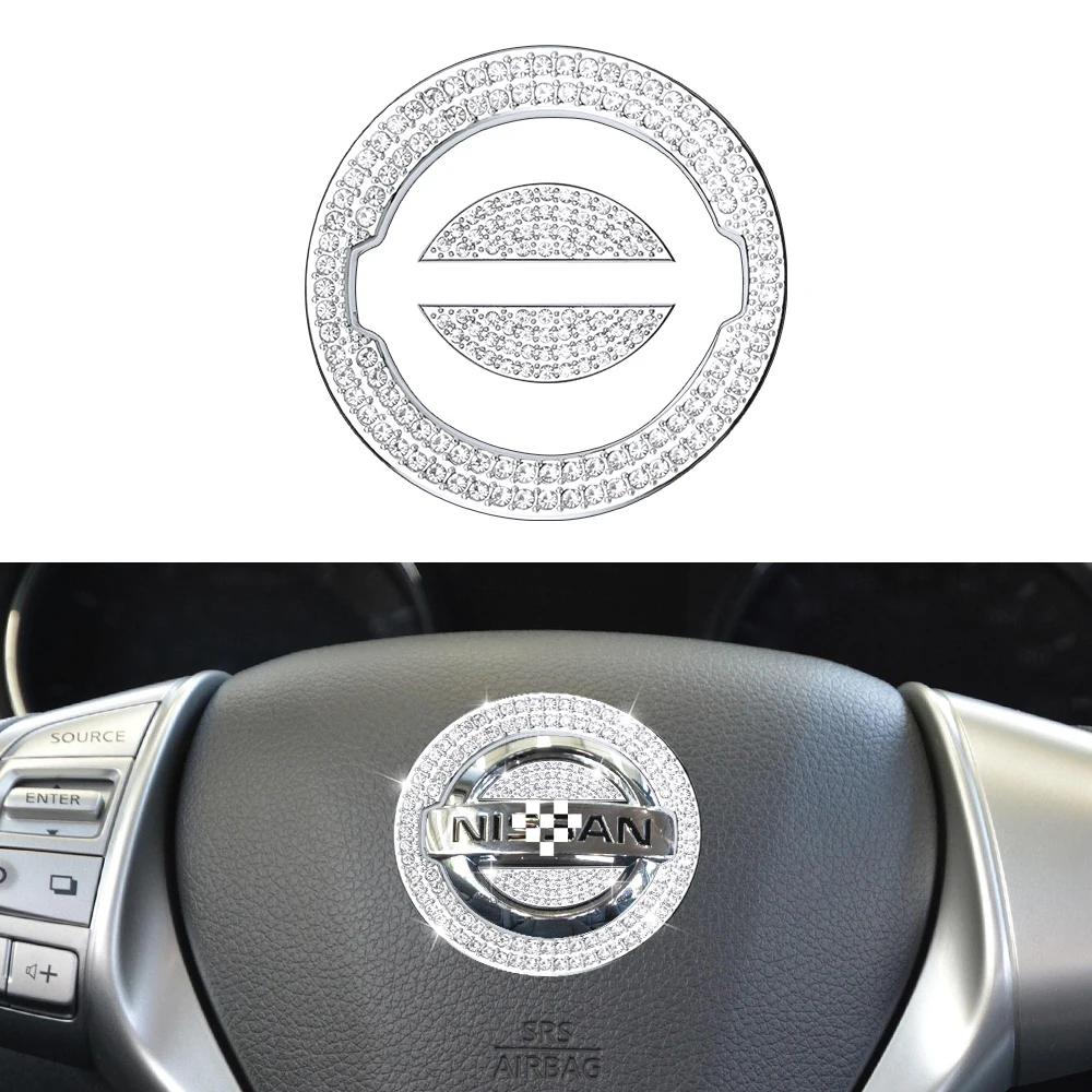 DIYSMART for Nissan Crystal Steering Wheel Emblem Logo Decals Stickers Interior Bling Accessories for Rogue Altima Maxima Sentra