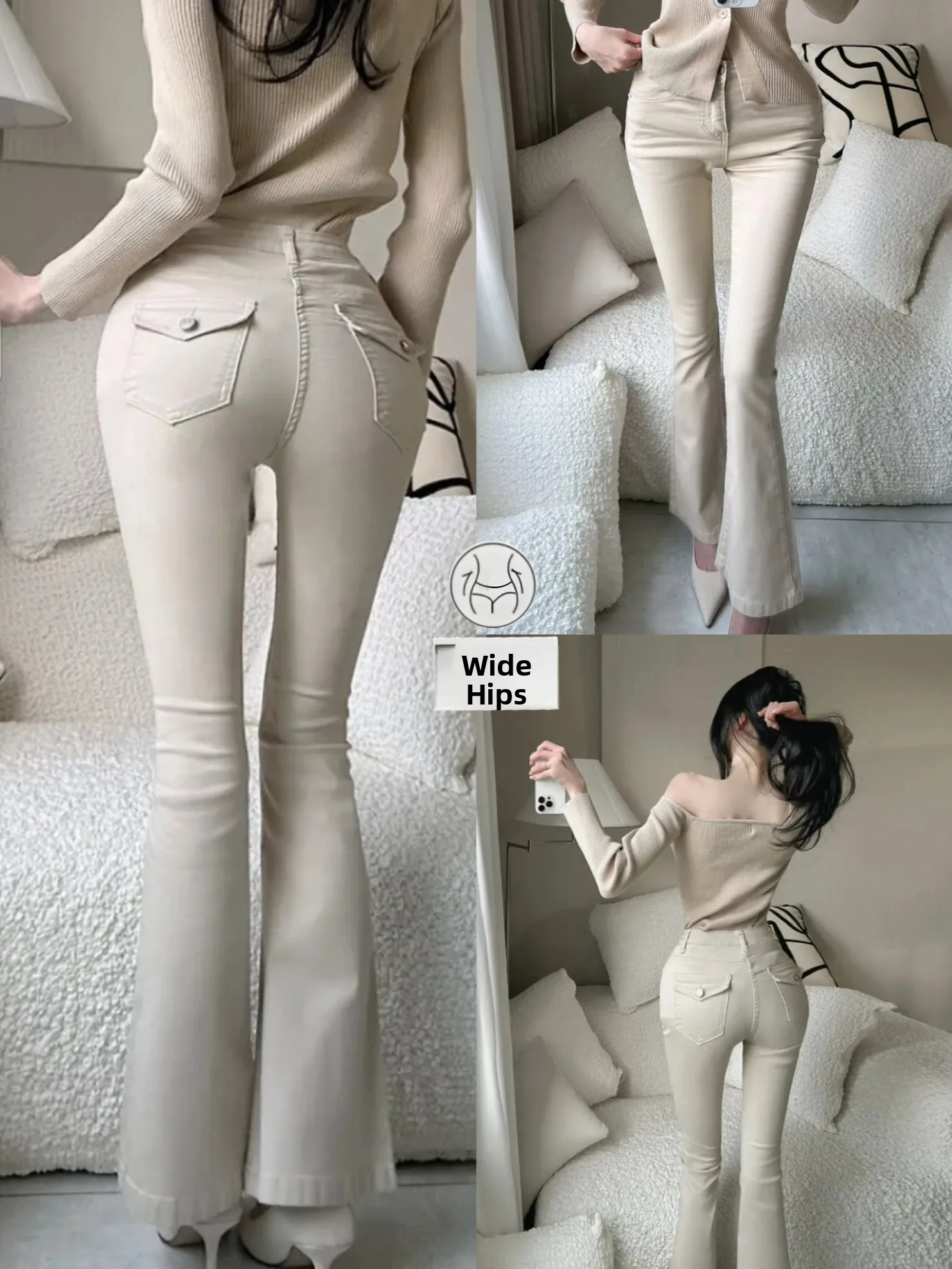 Slim Fit High Waist Cotton Stretch Denim Micro Flared Jeans Women's High Waist Butt Enhancing Denim Long Pants Spring Season