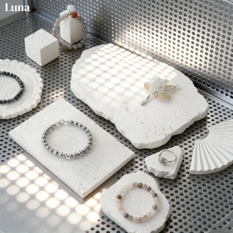 

Подставка для ювелирных изделий из гипса с нерегулярными отверстиями, белый скульптурный реквизит для колец, серег, ожерелий, фон для абстрактной художественной фотографии