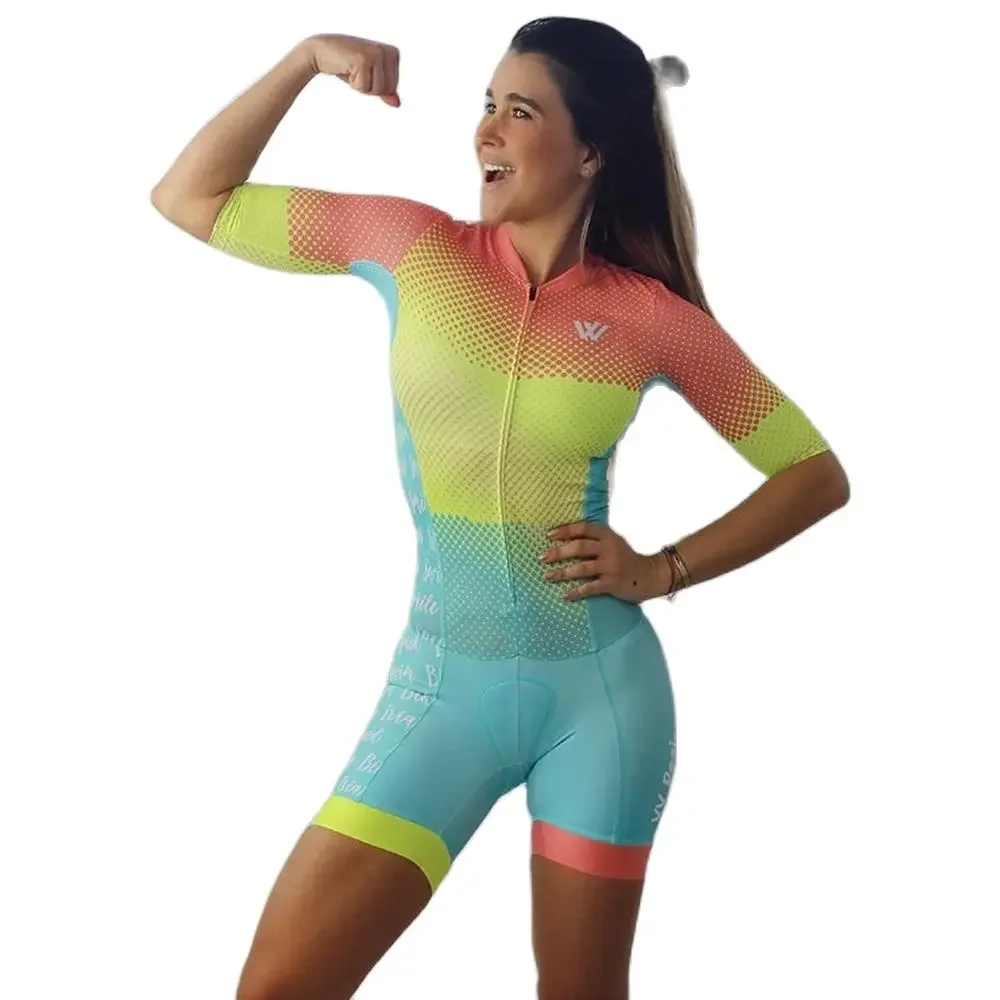 

Vrouw triatlon fietsen skinsuit zomer korte mouw badmode custom bike jersey kleding jumpsuit ropa ciclismo