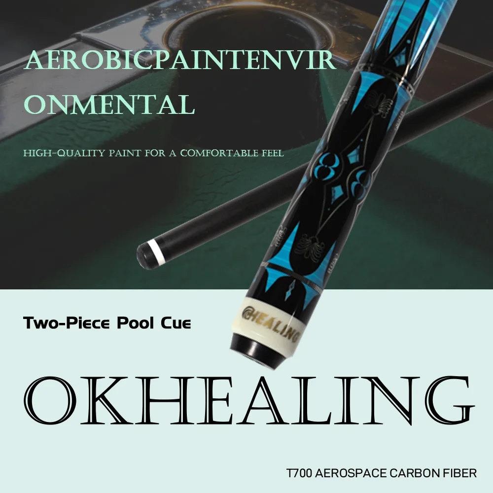 OKHEALING 11.8mm Snooker Cue Play Cue Carbon Fiber Shaft Technology Wood Butt Billiard Cue UV Printed Grip Pool Game Professional Billiard Cues Game Competition & Home Bar Practice, Low Deflection Carbon Shaft for Snooker