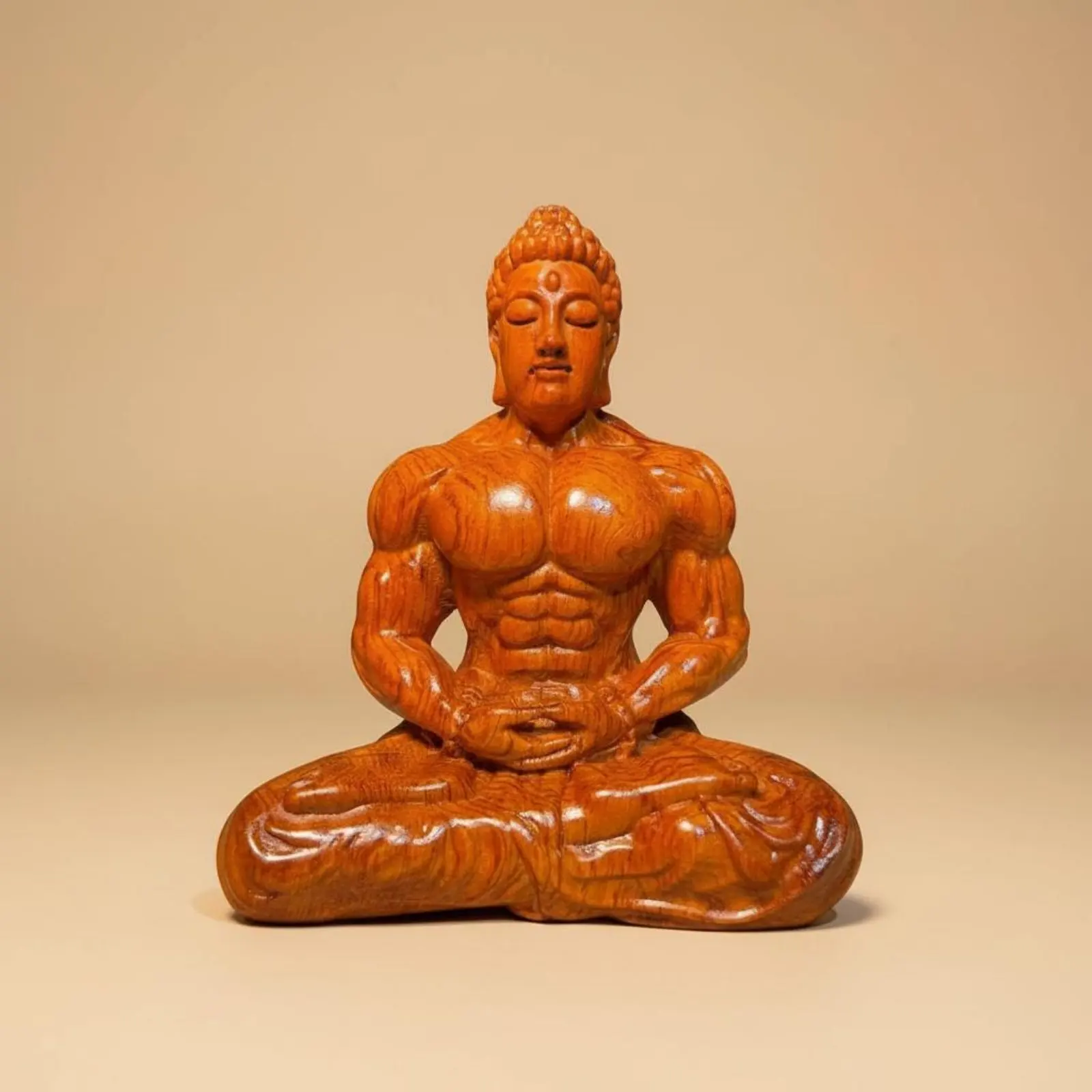 Ebony Wood Carved Buddha Creative Design Muscular Buddha Statue House Decoration Humorous Decor for Office