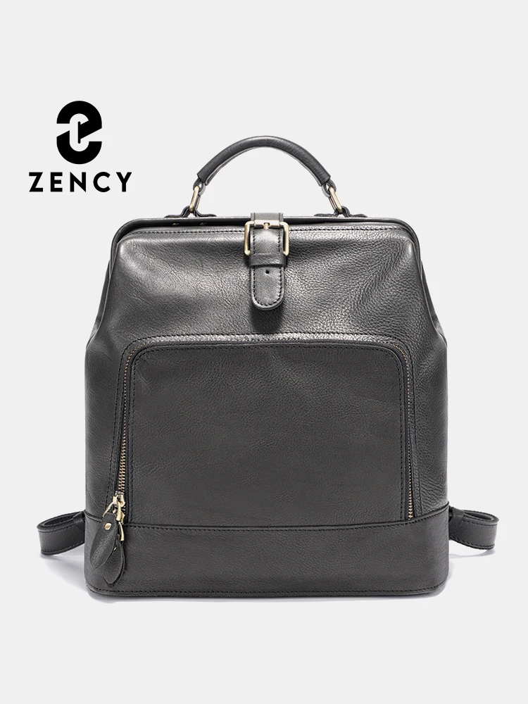 

Zency Luxury Genuine Leather Women Backpack 2024 Vintage Lady Large Capacity Travel Backpack Female Designer Knapsack Preppy