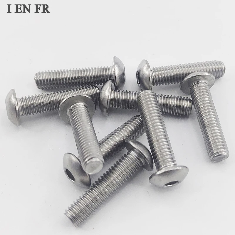 5/50pcs ISO7380 M1.6 M2 M2.5 M3 M4 M5 M6 M8 304 A2-70 Stainless Steel Hex Hexagon Socket Button Round Head Screw Bolt L= 3-100mm