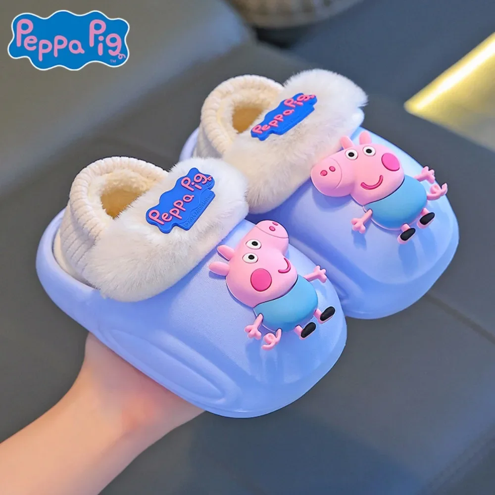 Peppa Pig George Winter mit Absatz, warme Baumwoll-Hausschuhe, Cartoon, wasserdicht, rutschfest, Hausschuhe, Kinder-Slipper, Schuhe, Geschenke