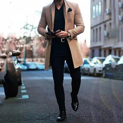Winter Men Coat Fashion Mens Khaki Baggy Long Trench Coat, Classic Autumn and Winter Long Jacket, Men Casual Coat