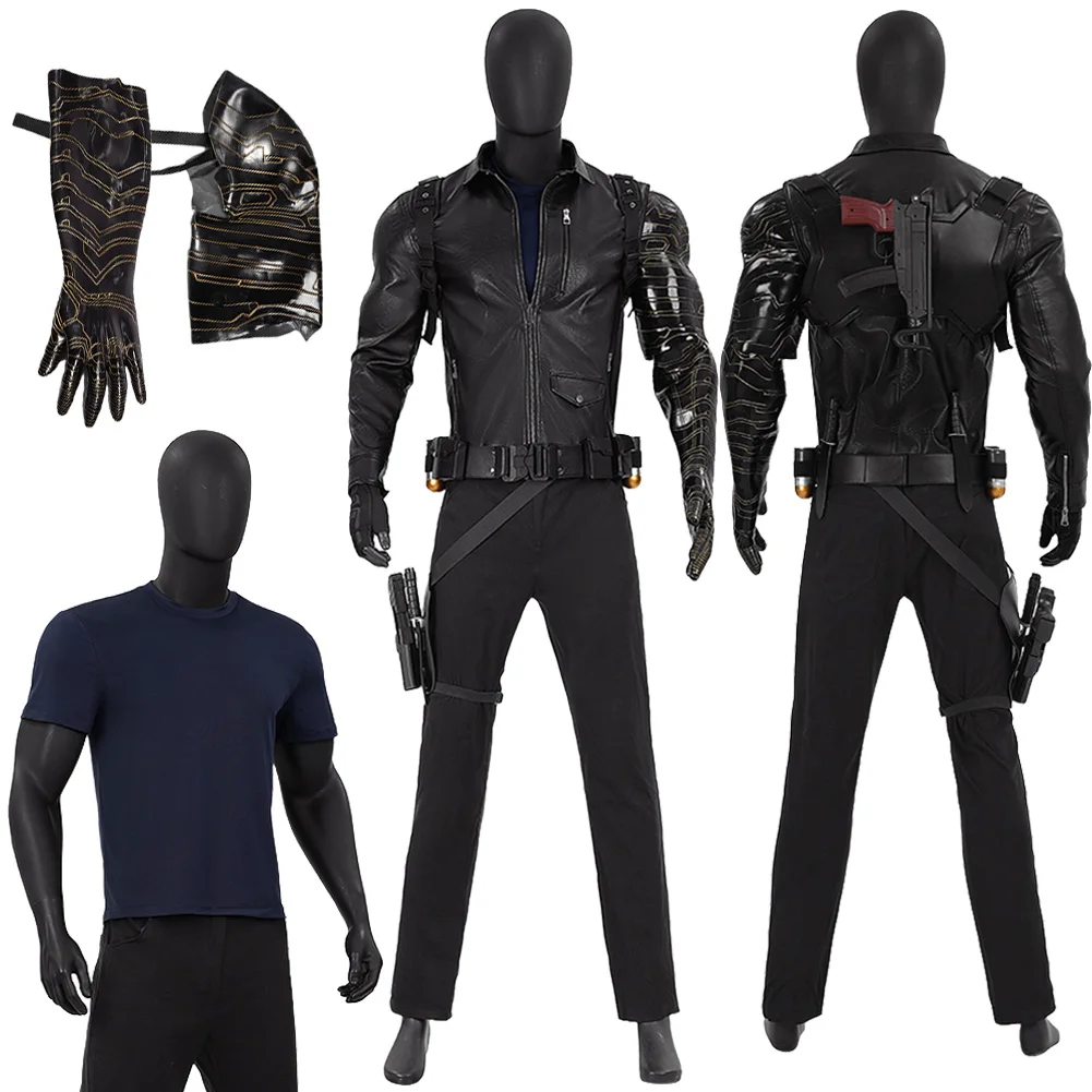 

Movie Bolts of Thunder Cosplay Bucky Barnes Costume Adult Tops Pants Halloween Carnival Party Cuff Outfits For Men Male Adults