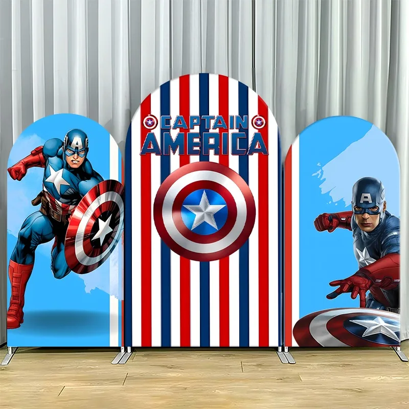 Arch Backdrop Cover Single Side Captain America Red White Blue Stripes Shield Party Decoration Photo Booth Background Props
