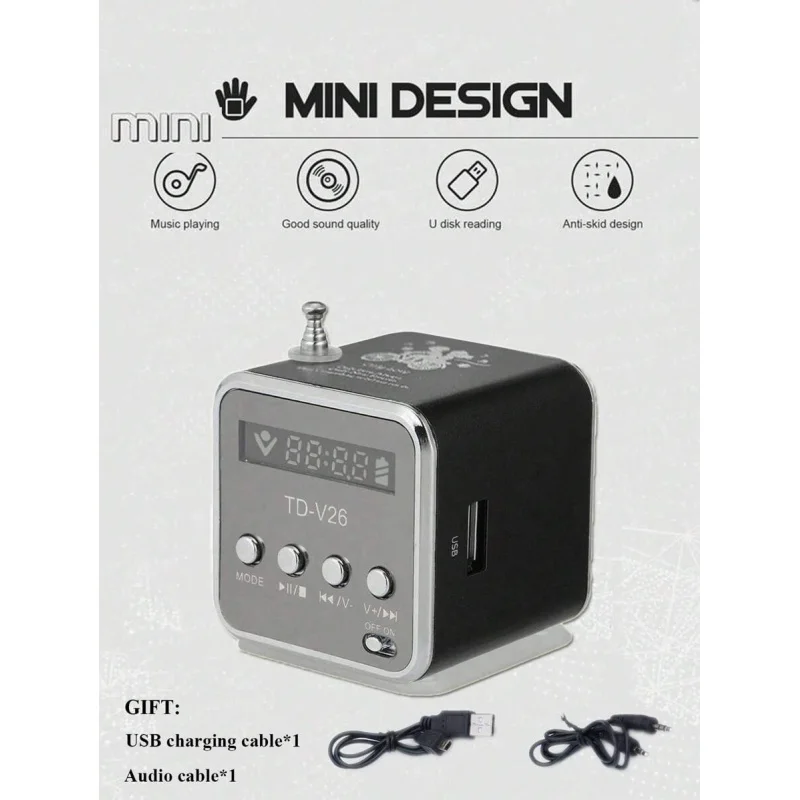 

Беспроводной мини-динамик в стиле ретро, музыкальный портативный FM-радио, стереоплеер, экран, светодиодный окружающий свет, многофункциональный сабвуфер