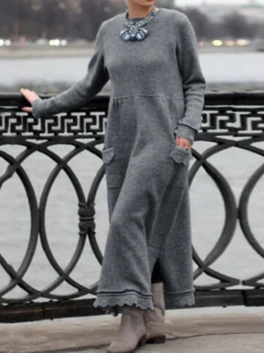 Imagen 2 del producto ZANZEA-vestido de encaje de ganchillo para mujer, jersey de manga larga con cuello redondo y capucha, color liso, para Otoño e Invierno