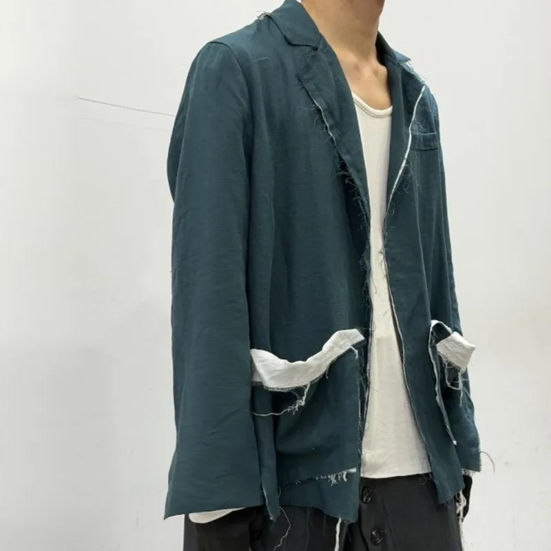 WVGA Autumn New Men Punk Style Frayed Edges Vintage Trendy Lightweight Blazer Long Sleeved Niche Neutral Style Jacket Ins W27899