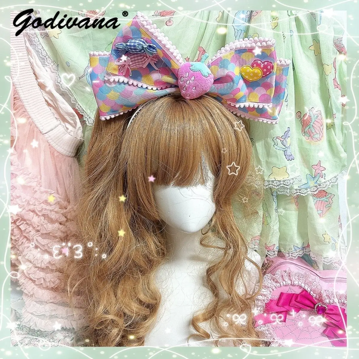 Original Japanese Lolita Headband Dopamine Color Gothic Anime Subculture Cute Fun Hair Hoop Cosplay Party Hair Accessories