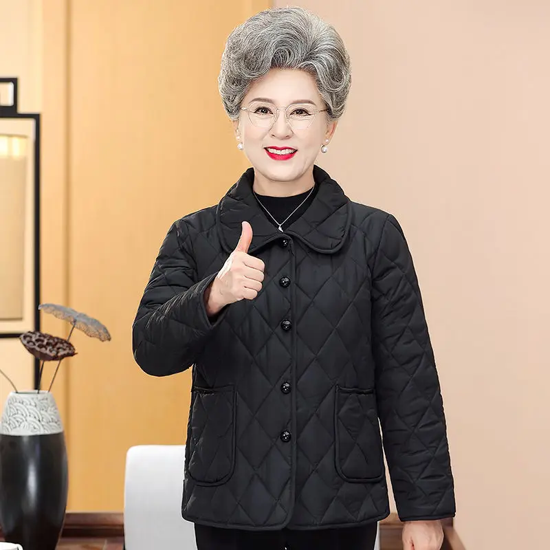 New Short Grandma Cotton Coat Lightweight Coat Cotton Coat Loose Mom Western Style Middle Aged Women\'s Cotton Clothes