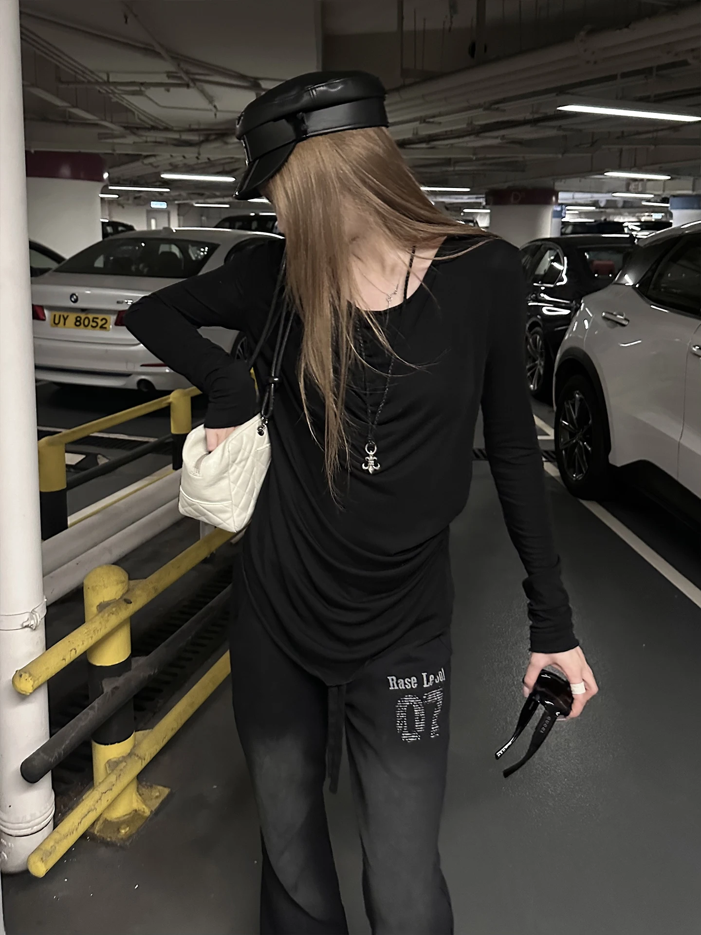 Rase Le Sol 'Breakout Mission' Casual Pants Grey Black Weathered Print Micro Flared Cotton Straight Leg Ladies Trousers