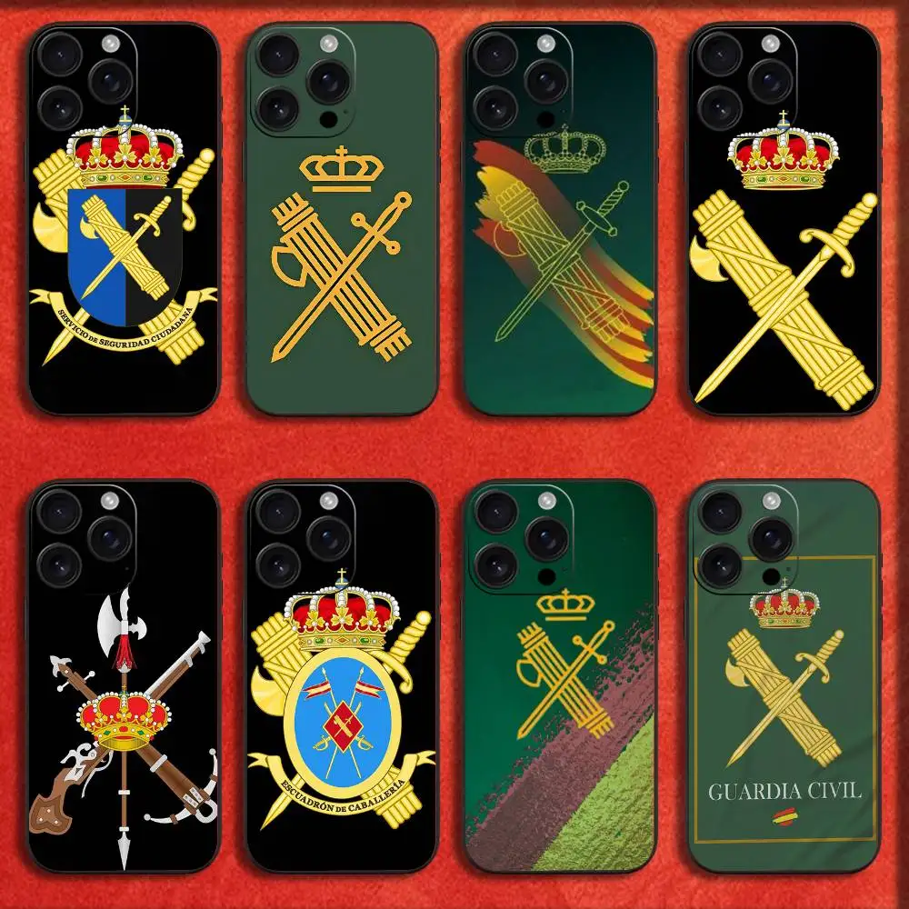 

S-Spanish G-Guard C-Civil E-Emblem Phone Case For iPhone 17,16,15,14,13,12,11,Pro,Max,Plus,E,SE4,Air,Mini Black Fashion Cover