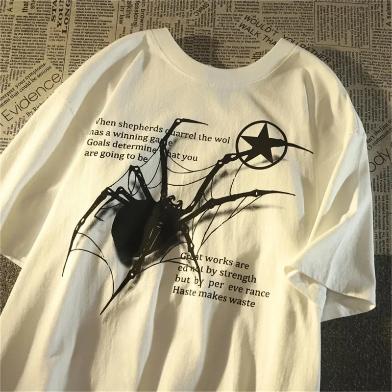 Y2K ropa de calle coreana con gráfico de araña Acubi Harajuku Egirl Grunge estético cuello redondo Top de manga corta a la moda ropa de mujer