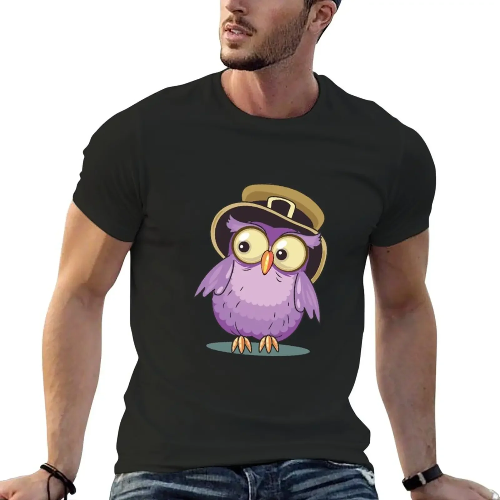 Cute and funny cartoon owl T-Shirt hippie clothes Short sleeve tee anime Short sleeve tee men