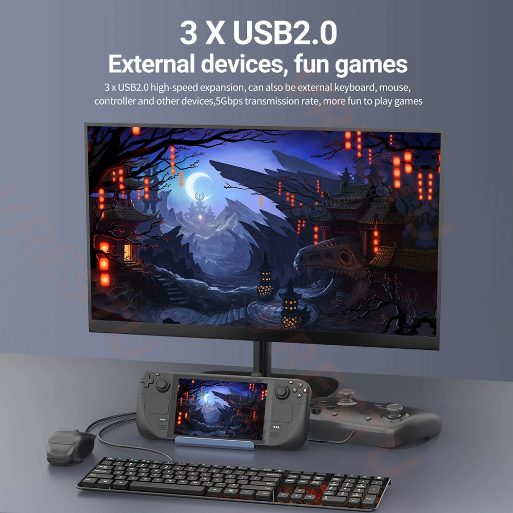 USB Type-C Expansion TV Base Stand 6 in1 HUB Aluminum Alloy Holder Dock 60Hz Hdmi-compatible Display RJ45 for Steam Deck Console