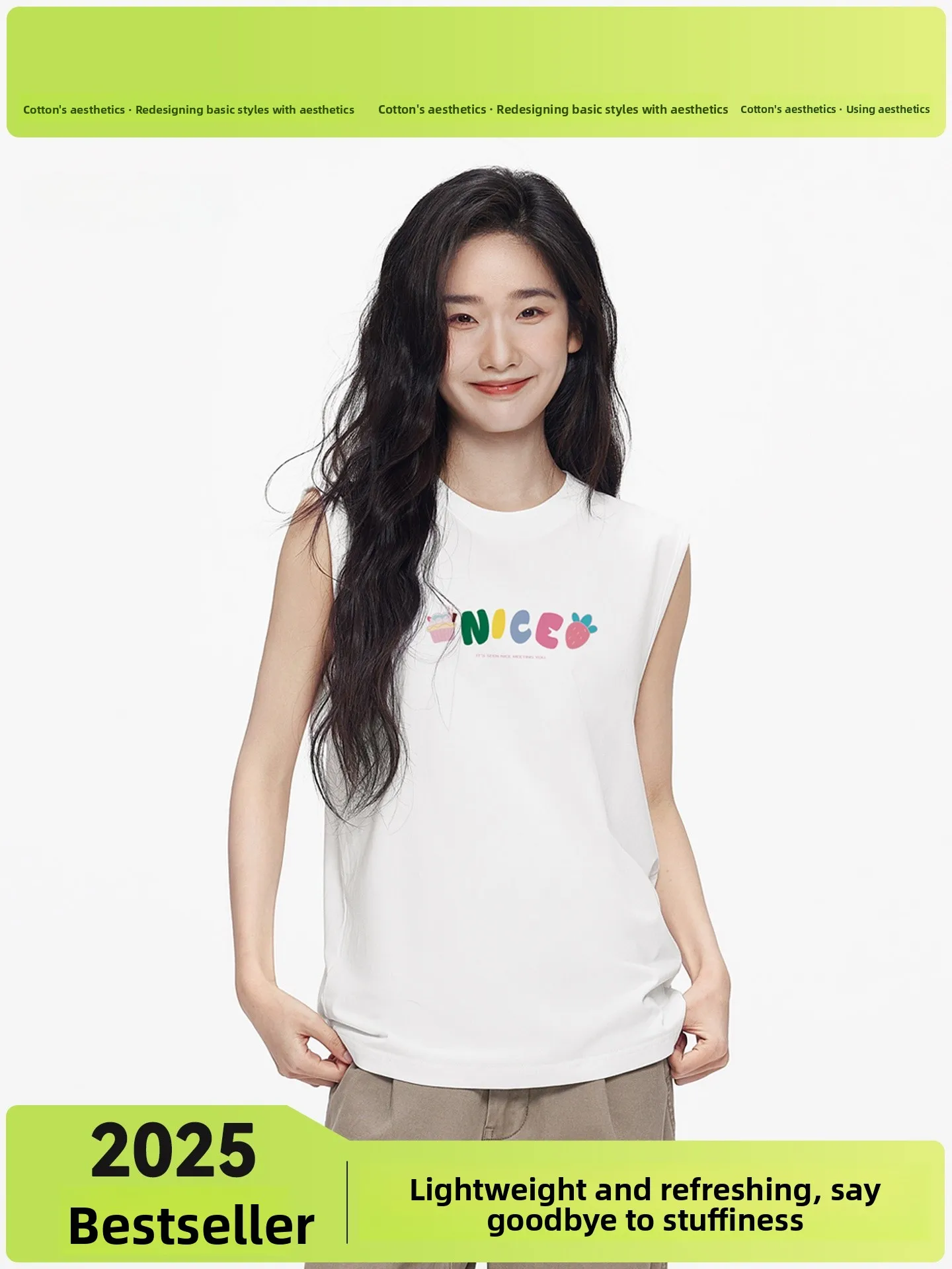 Pure Cotton Svel Fitn Tank Top Women's Summer Outdoor Wear Heavyweight Sport Street Sle Loose Fit round Ne T-irt