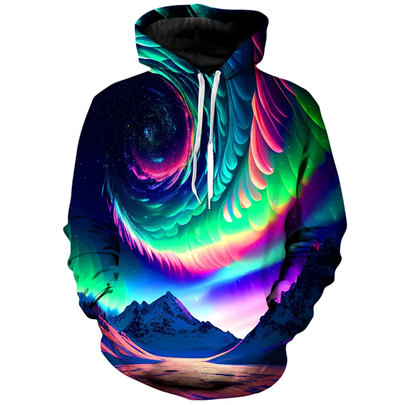 New Hoodies Sweatshirt Men's Hoodie 3D Sunset Dusk Printed Pullover Oversized Men's Tops Male Oil Painting Loose Clothes Coat