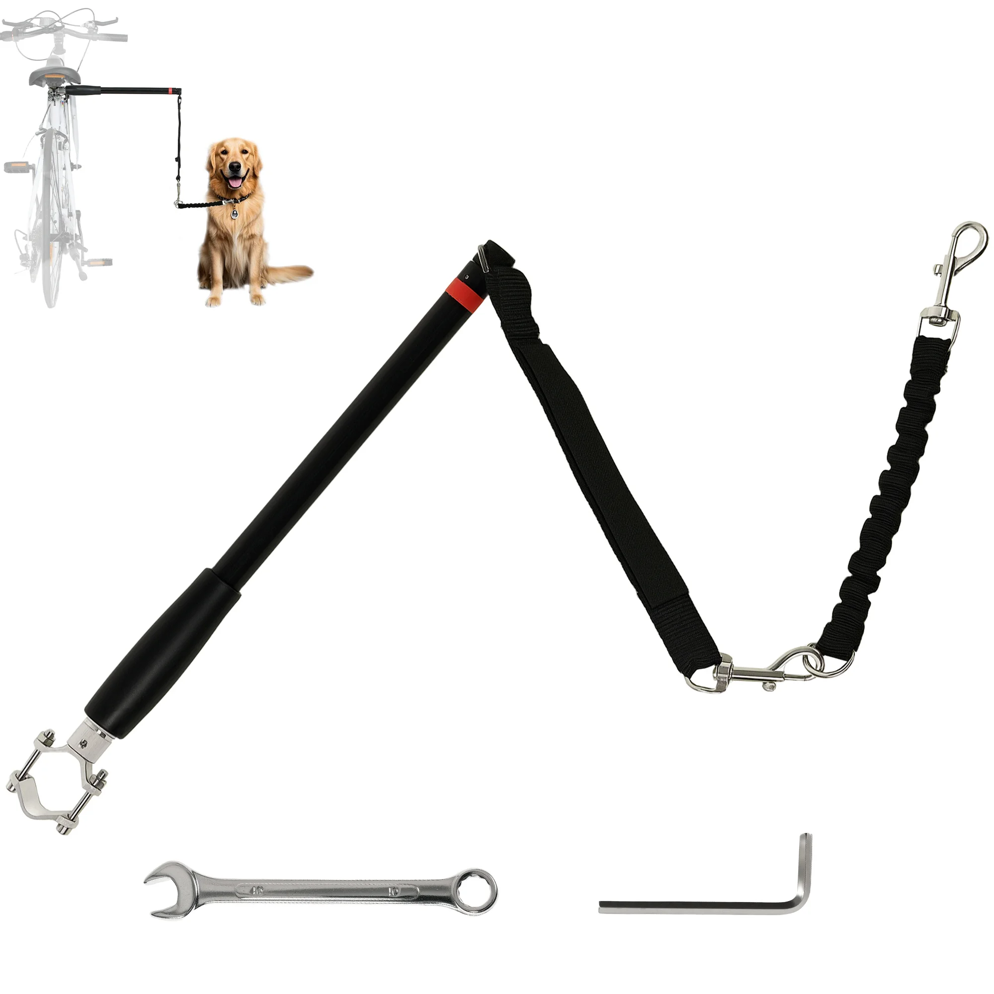 PawHut fietsriem voor honden, hondenriem voor fietstraining, zwart
