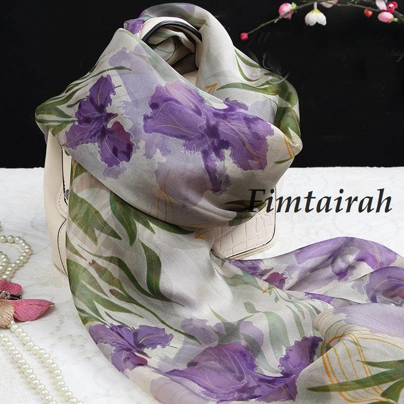 Fimtairah Soft 100%  Silk Scarf Women Printed Hangzhou 100% Silk Scarf Shawl Long Scarf Spring Autumn Winter Summer Silk Scarf