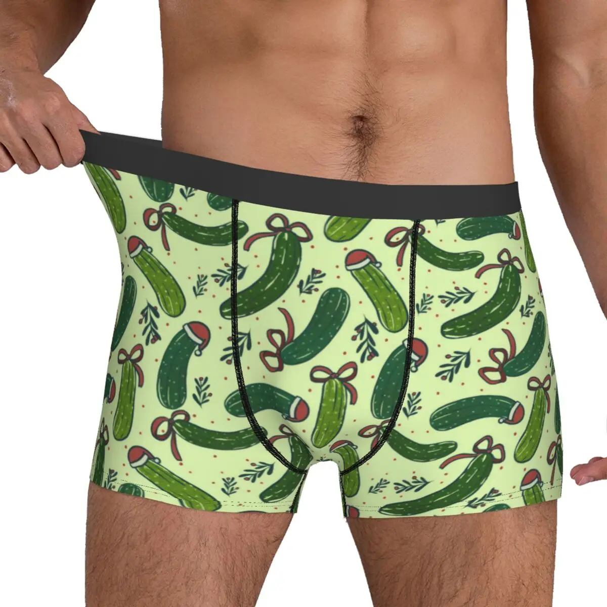 Quirky Festive Christmas Pickles Print Underwear Pouch High Quality Trunk Print Boxer Brief Stretch Males Panties Plus Size