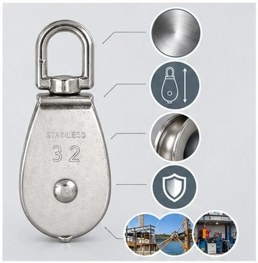 1pc Single Pulley Heavy Duty Stainless Steel Lifting Wheel Roller For Rope Cable Wire Traction Gym Equipment Fitness Accessories