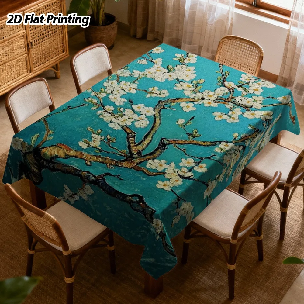 Vibrant Spring Cherry Blossom Tree Tablecloth Waterproof Outdoor Picnic Dining Cover for Patio Furniture