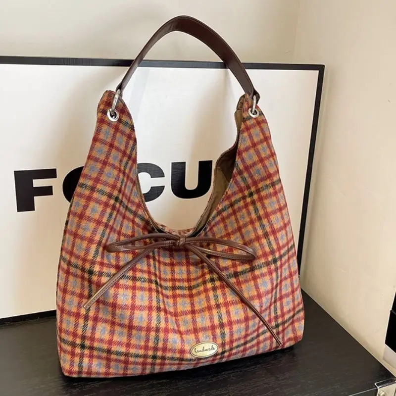 

JIAERDI милая клетчатая большая сумка женская с бантом большая вместительная сумка на плечо женская мода академический стиль повседневные сумки подмышками
