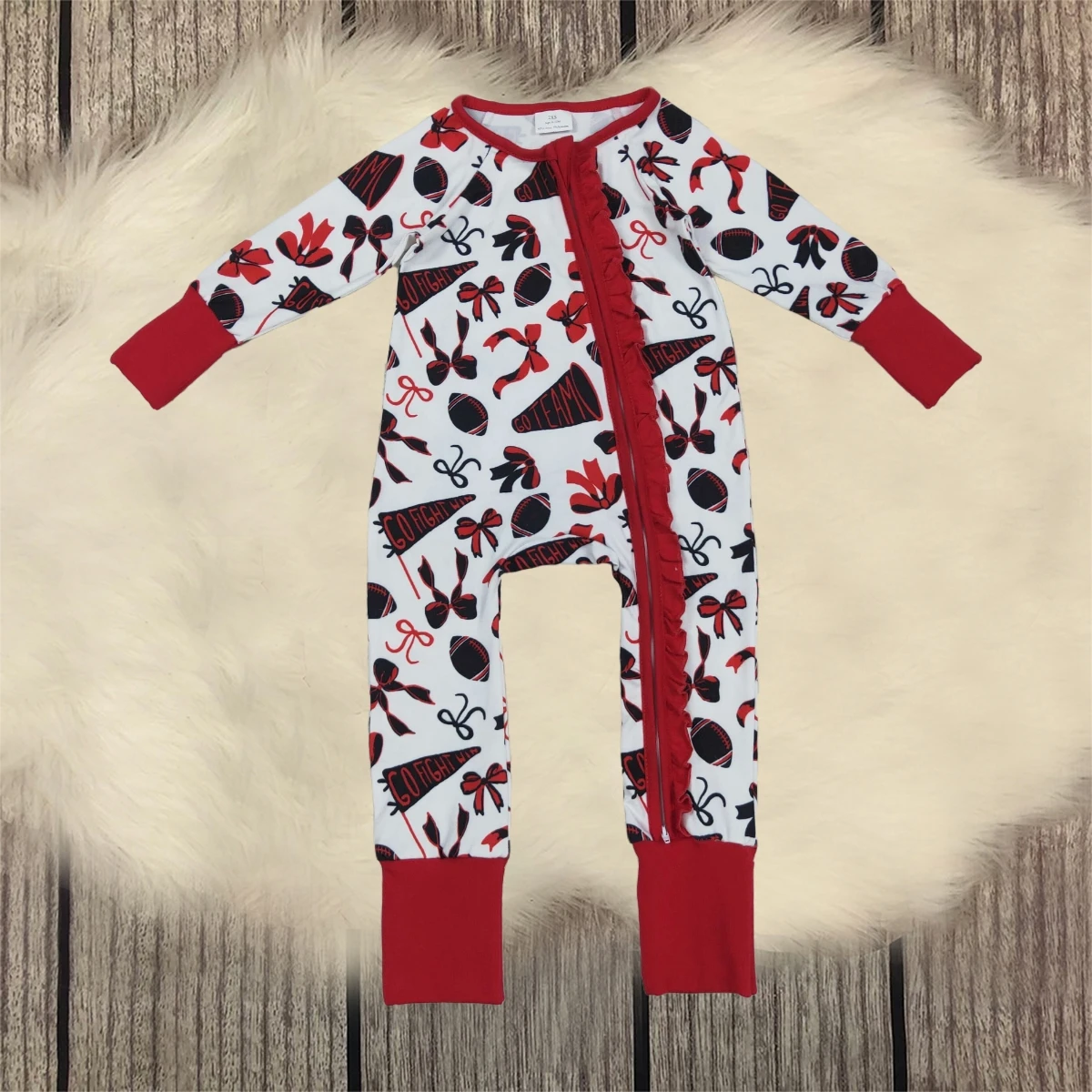

Toddler Newborn Coverall Bodysuit Infant Children Long Sleeves Girl Zipper Footie Romper Kids Black Red Bows Clothes Wholesale