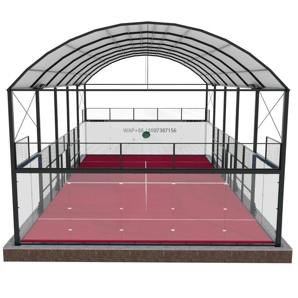 

8.8m Top Height Steel Frame Padel Court Roof with Padel Tennis Court Together.