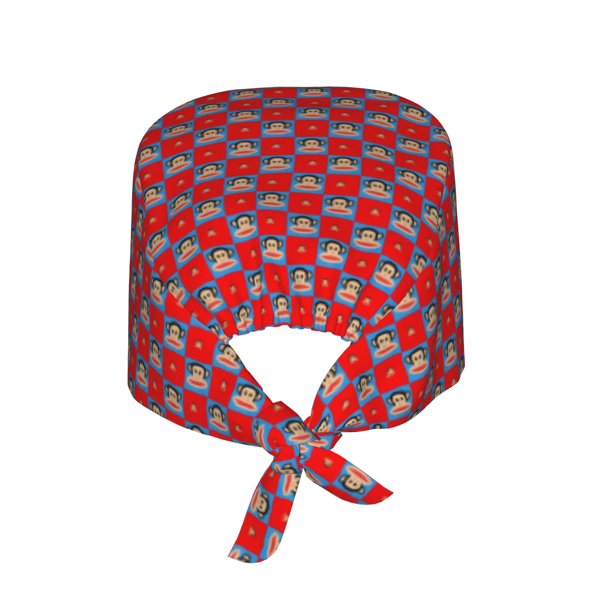 Checkered Plaid Colourful Monkey  Scrubs Cap Surgical Hats Lovely Seamless Pattern Operating Room Cap Nursing Cap Lab Works Hat
