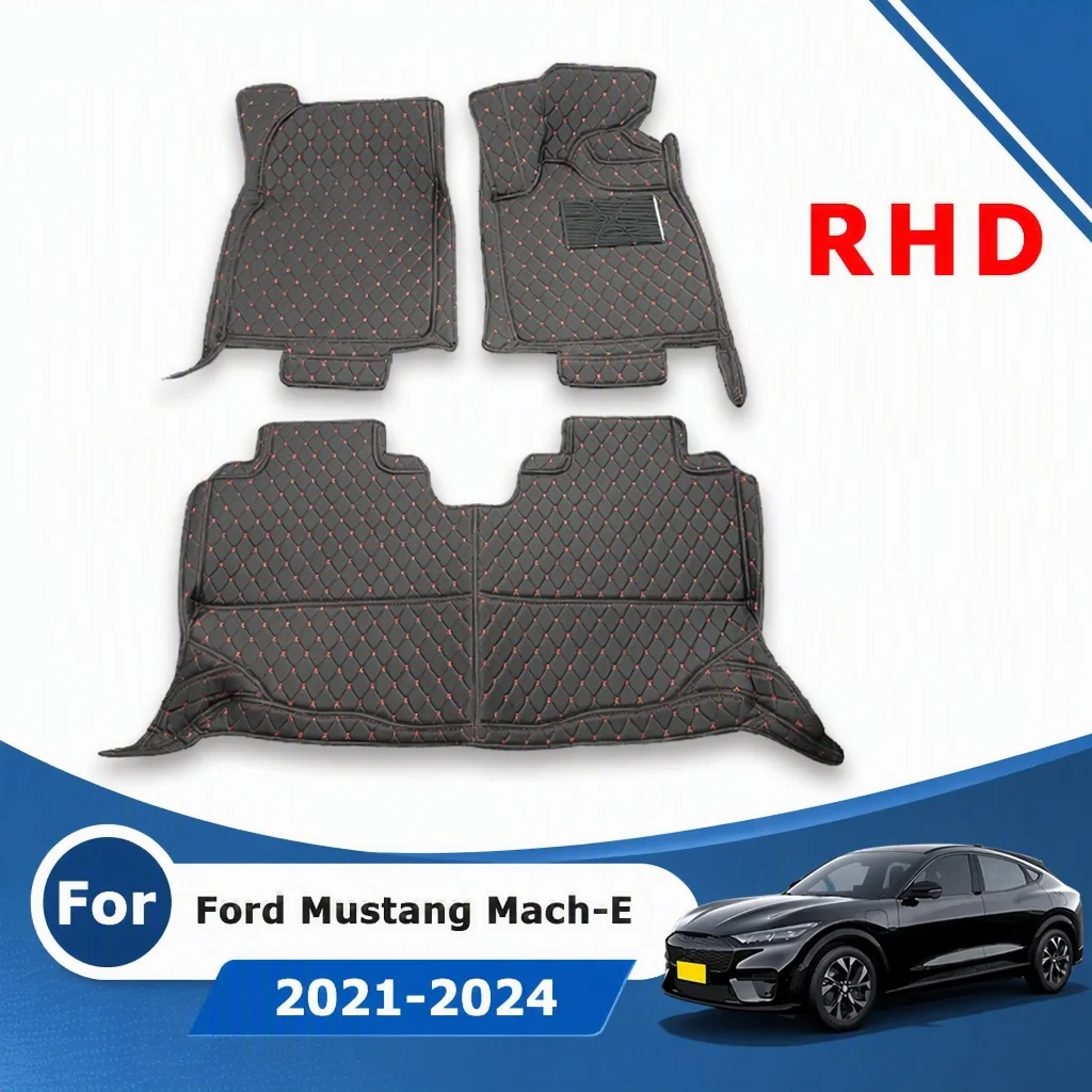 RHD Car Floor Mat For Ford Mustang Mach-E MachE 2021 2022 2023 2024 Waterproof Leather Carpet Auto Interior Accessories