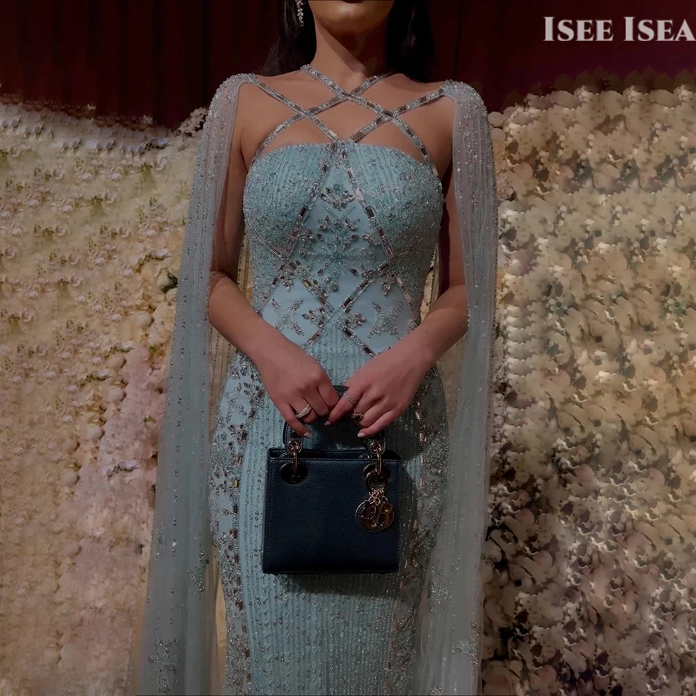 

Luxury Evening Dress with Cape Sleeves Beaded Luxury Evening Gown Dubai Mermaid Wedding Party Gown vestidos de fiesta Customized