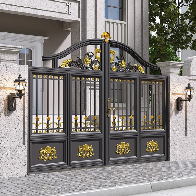 Aluminum alloy villa courtyard gate aluminum art double-door outdoor courtyard gate fence gate