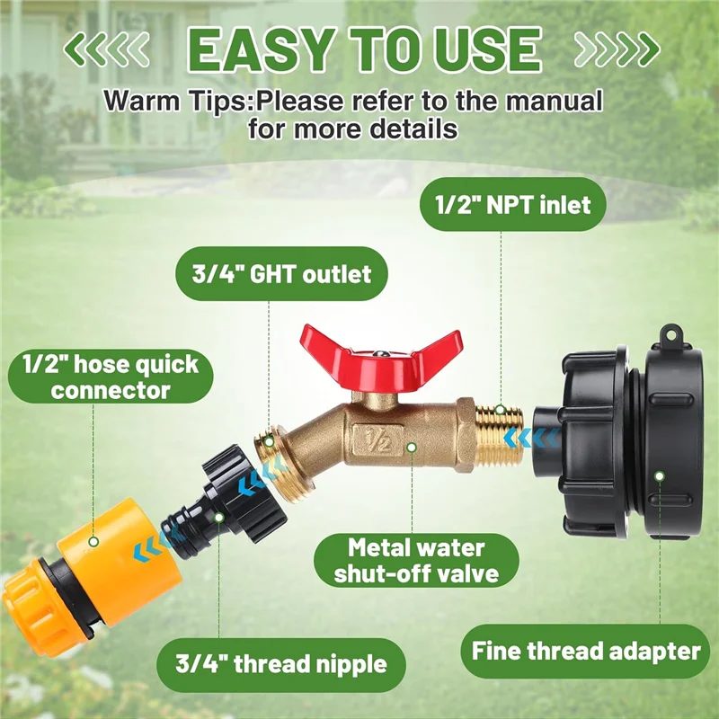 AB41-IBC Tote Water Tank Adapter -Fine Thread Fitting For 275-330 Gallon IBC Tote Tank, Leakproof Sturdy Brass Faucet Valve