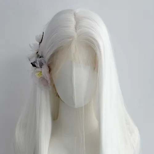 Imagen 2 del producto Peluca con malla frontal blanca 13*6 para mujer, pelucas de pelo largo y liso de 26 pulgadas, Peluca de encaje sintético de fibras de alta calidad, Peluca natural para Cosplay