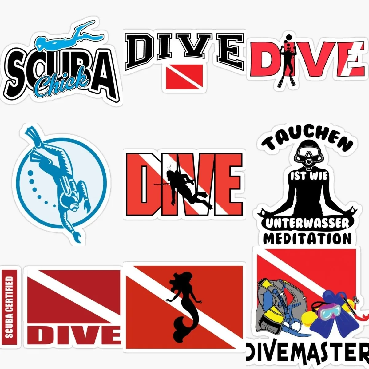 

Scuba Diving Flag Diver Fish Mermaid Creative Stickers Wall Room Truck Camper Book Car Window Motorboat Helmet Waterproof Decal