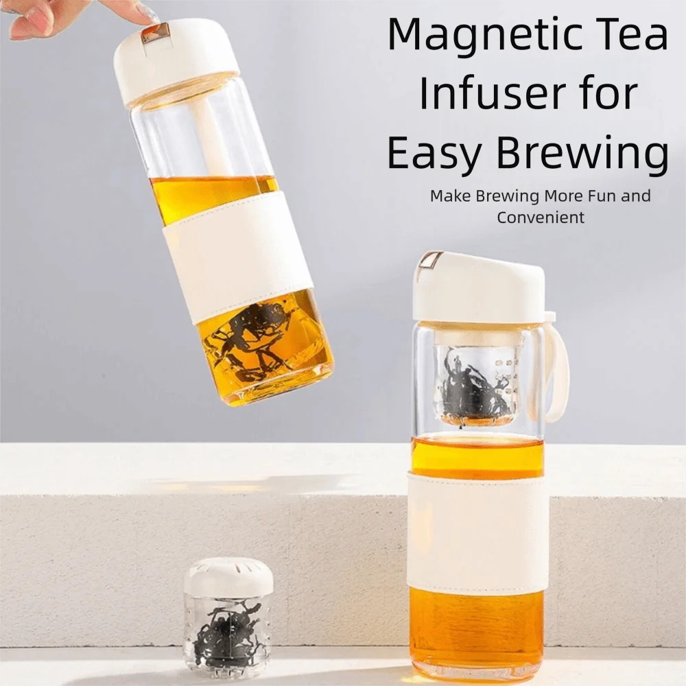 

Portable Design Glass Water Bottle Large Capacity High Temperature Resistant Tea Water Separation Cup Elastic Mechanism