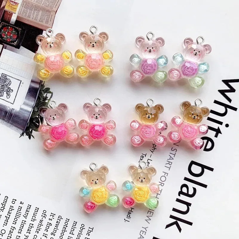 10Pcs Cartoon Doodle Small Teddy Bear Pendant DIY Female Earrings Necklace Pendants Bracelet Keychain Decoration Flat Back Resin