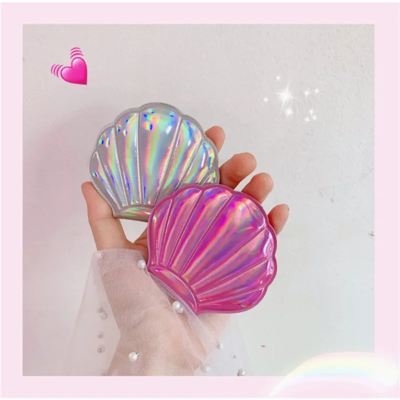 Kleur Shell Shape Make-upspiegel 2X Vergrotende Spiegel Draagbare Dubbelzijdig Opvouwbare Zak Kawaii Make-up Accessoires