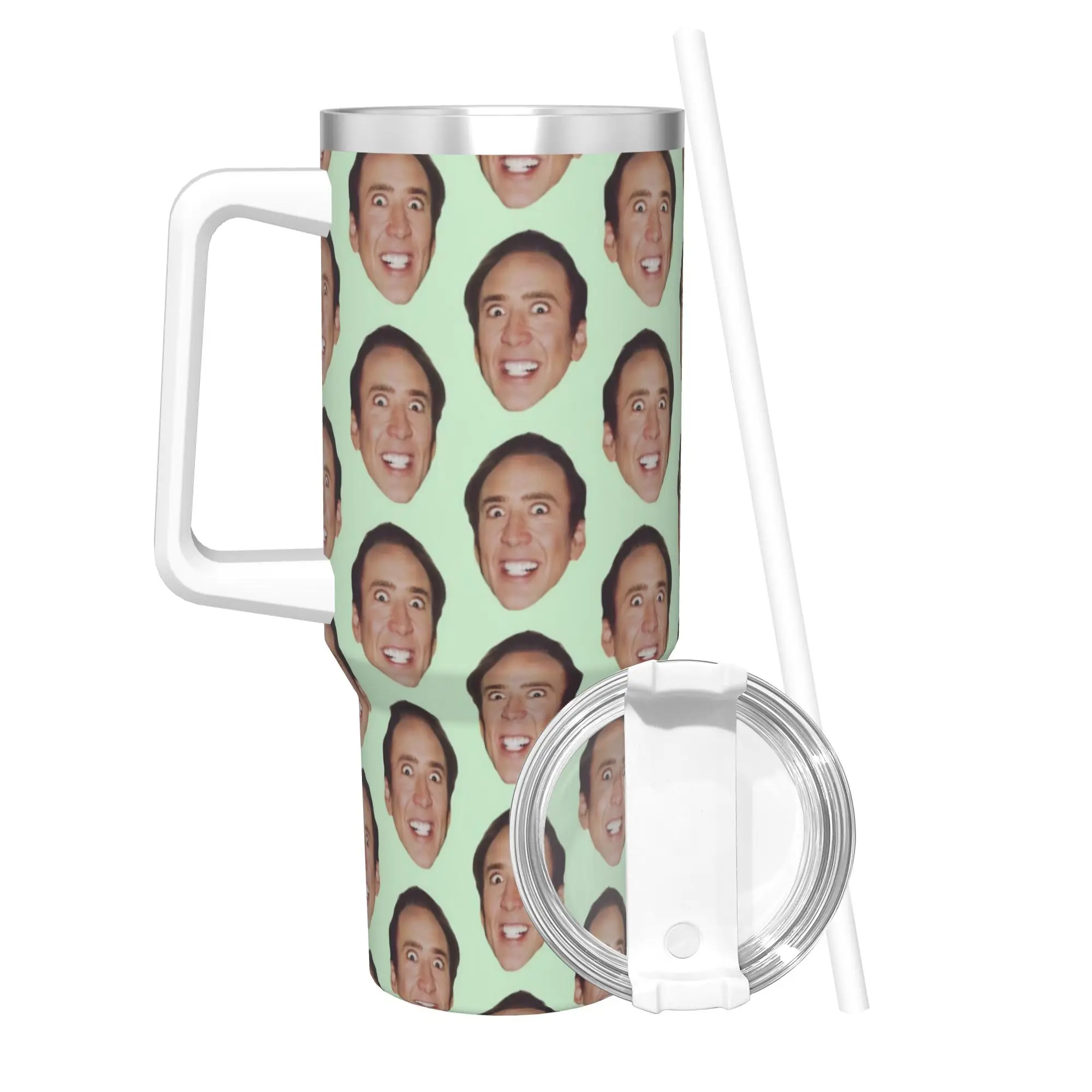 Nicolas Cage Tumbler With Straw  Stainless Steel Mug Cups Double Wall Vacuum Insulated for Cold Or Hot 40oz