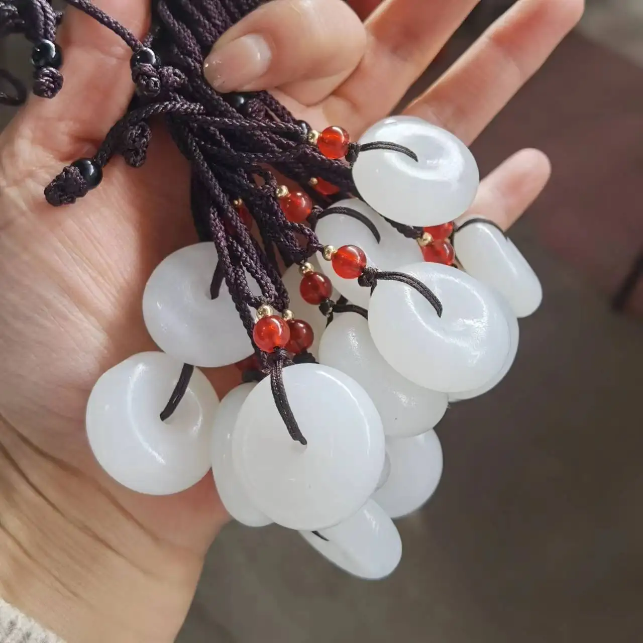 Natural Afghan Jade Safety Buckle Pendant Necklace Sheep Fat White Jade Buckle Rope Travel Commemorative Small Gift Wholesale