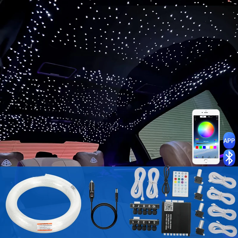 

12V Car Starry Sky Roof Fiber Optic Modified Car Roof App Bluetooth Control Starry Sky Panoramic Sunroof Branch Light Source Machine Colorful Starry Sky Lamp