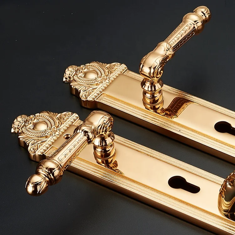 럭셔리 빌라 유럽 스타일 메인 입구 목재 문 이중문 황동 잠금장치 가짜 손잡이 포함